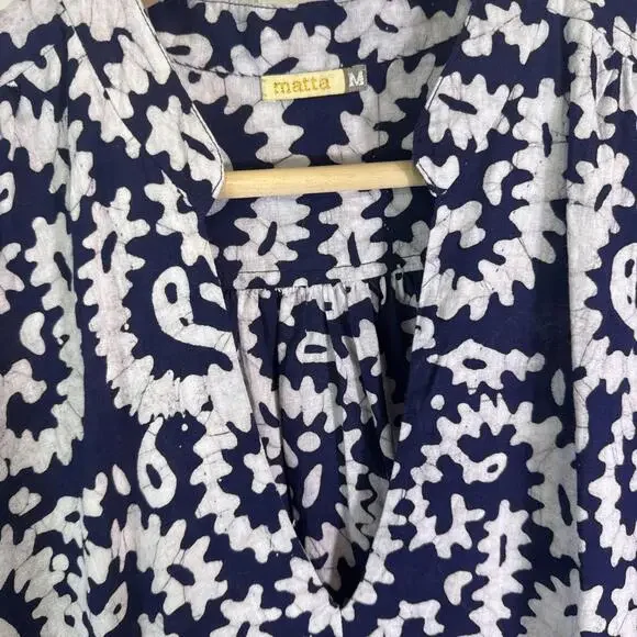 Matta Vayu Dress Batik Nandini Print Blue Maxi Dress M Maxi Puffy Sleeves - Picture 5 of 8